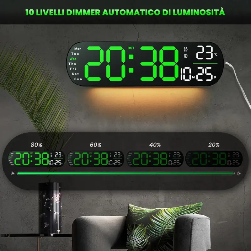 14 inches Digital Clock Green with Ambient light