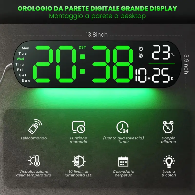 14 inches Digital Clock Green with Ambient light